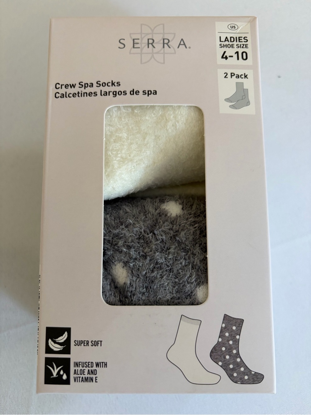 Serra Cozy Crew Spa Socks - Cream & Gray Polka Dot Duo